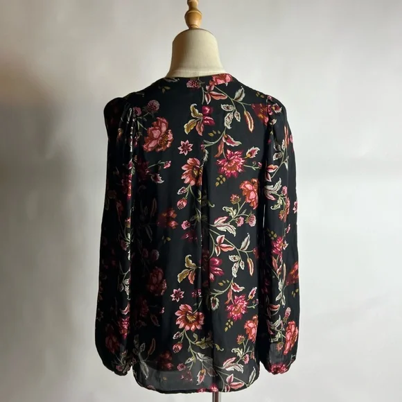 ALC Silk Red Black Tie Neck Flowy Blouse - Picture 4 of 7